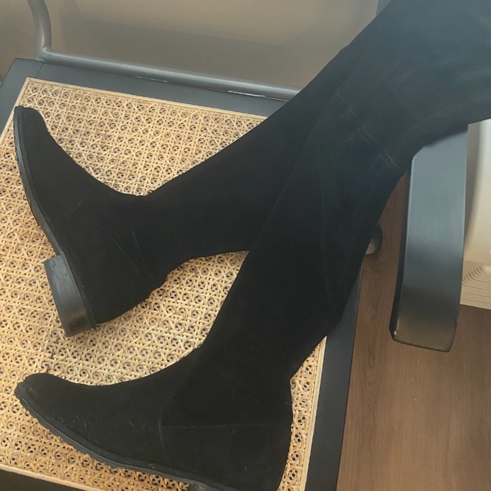 Black suede over knee boots